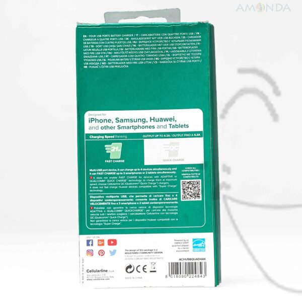 Chargeur cellularline 21W 4 port usb